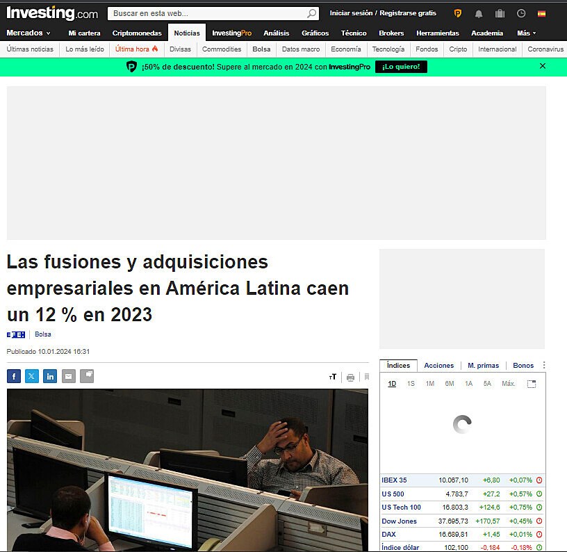 Las fusiones y adquisiciones empresariales en Amrica Latina caen un 12 % en 2023